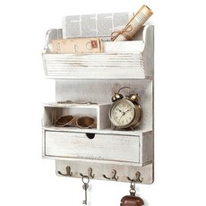Rebee Vision Pine Wood Key Holder Wall Mount for Home Decor – Wall-Mounted Key Rack with 4 Anchor, Whitewash