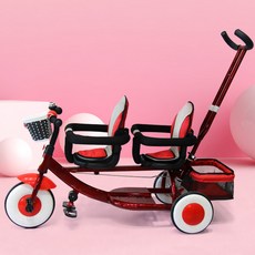 쌍둥이 세발 자전거 2인용 트윈 선물 골드 더블 쌍둥이자전거 대형 소형 유아용 초경량 아기용품 여행용, 온화한레드 두꺼운프레임 무천장, 1개
