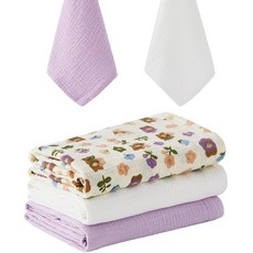 모슬린 포대기 담요 및 아기 트림 천 부드럽고 통기성이 좋은 면 담요 신생아를 위한 속싸개 아기방 유아 필수품 유니 랩 블루 & 틸 182931, 3 - 라벤더 & 화이트, 플로럴