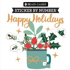 (영문도서)Brain Games - Sticker by Number: Happy Holidays (Christmas - Stocking Stuffer) Paperback, Publications International,..., English, 9781639388974