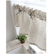 작은샤시커튼 모던 오트밀 체크 바란스 리본 창문 가리개 커튼 1P 79000EA 1EA