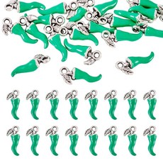 Craftdady 레드 칠리 페퍼 참 합금 에나멜 핫 댕글 펜던트 작은 채소 음식 주얼리 제작용 DIY 목걸이 팔찌 용품 에나멜 보석 없음 164563, 그린 & 앤티크 실버