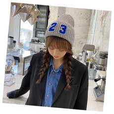 니트 비니 숫자 패치 겨울 모자 데일리 캐주얼 따뜻한 방한용품