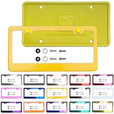 실리콘 백 가드 번호판 프레임 퍼플 미러 크롬 전기 도금 범용 핏 알루미늄 스크류 온 캡 커버 T304 스테인리스 스틸 녹 방지 내후성 스틸 나사 (수량: 프레임 1개), 옐로우