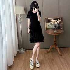 여성 여름 슬림 허리 드레스 반팔 리틀 블랙 SS21Z2A40C 트렌