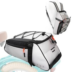 Socpuro 전체 반사 자전거 후면 랙 백 10L 방수 안장 패니어 트렁크 사이클링 여행 통근용 어깨 스트랩이 있는 다기능 뒷좌석 카고 캐리어, 1개