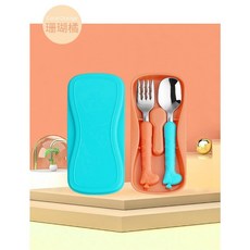 啵比小舖可愛長頸鹿兒童餐具組，304不銹鋼湯匙叉子組，寶寶學習餐具, 1個, 珊瑚橘