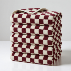 융풍 수건 호텔 수건 포근한 부드러움 체크 패턴 수건으로 행복한 시간을, 5개, 와인 체크