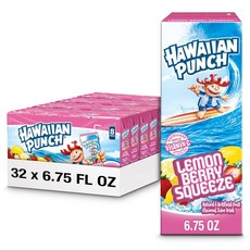 하와이안 펀치 과일 주스 레드 음료 6.75단위온스 박스 32 카운트 8팩 4개 즉석 탄산 텐 비타민 C 우수 공급원, Lemon Berry, 946ml