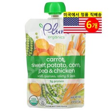 Plum Organics 6개월 이상 유아용 오가닉 과일 채소 곡물 퓨레 이유식 113g 6개, 6개
