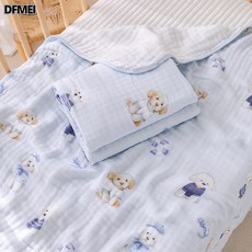 DFMEI 新生嬰兒竹棉紗布浴巾柔軟吸水洗澡裹巾幼兒園午睡蓋被, 1個, 海軍比熊:110*105cm