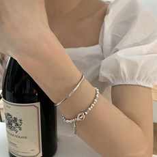 꽃소담 [2개 세트] 여성 레이어드 이니셜 뱅글 팔찌 은볼 실버 팔찌 도금 은팔찌 학업운 재물운 행운 팔찌 우정템 여자친구 기념일 선물 케이스포장 JQL107