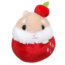 AngelGift Cuddly Hamster 부드러운 봉제 동물 쿠션 장난감 인형 4인치/10cm 마우스 플러시 아이들을 위한 최고의 생일 선물 어린이 아기 장난감(카키) 1, 애플, 1개