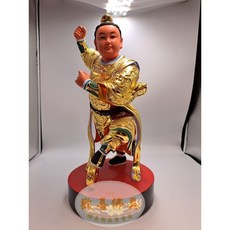 〔歡喜佛具〕一尺三單輪中壇元帥 活眼 腳踩單輪 圓底台 法相莊嚴 手勢帥氣 素金戰甲 氣勢威猛