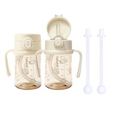 베베락 국내 제조 아이와 PPSU 원터치 빨대컵, 210ml, 2개, 크림