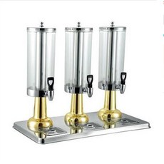 單頭果汁鼎餐飲火鍋店自助餐香油飲料機冷飲機透明飲料香油壺商用 果汁桶 飲料 飲料桶 果汁分裝 果汁機 果汁槽 果汁飲料桶, 三頭鍍金果汁鼎【3L*3】可放醬, 1個