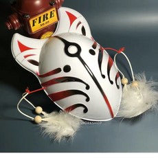 萬聖道具 全臉靈狐面具狐貍狐仙和風COS貓動漫狐妖PVC萬圣節化妝舞會漫展女, 【紅黑/色】, 1個