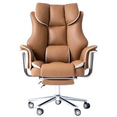 레풀리 고급 PU가죽 게이밍 의자 대형 중역의자 리클라이너 각도조절 발받침 내장 1인용 사무용 컴퓨터의자, 브라운