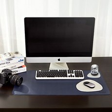 레더스 가죽 와이드 데스크매트 컵받침 세트, 네이비 매트 + 그레이 컵받침 세트