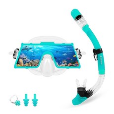 SH HORVATH 스노클 세트 다이빙 마스크 드라이 탑 HD 강화 유리 수영 기어 김 서림 방지 호흡 성인 청소년용, 민트 그린