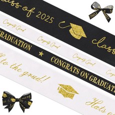 ABTOLS 4롤 20야드 졸업 리본 그로그랭 리본 화이트 블랙 스타 프린트 그로그랭 리본 졸업 파티 선물 장식 선물 포장 축하 새틴 리본, 4 블랙 화이트