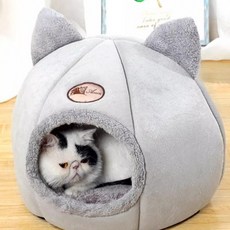 DUGNMARKT 귀 달린 반밀폐 고양이 집 포근한 하우스, 1개, 상세페이지 참조