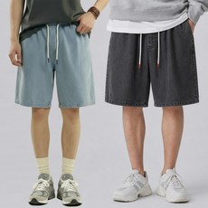 1+1 탑노치 남성 와이드 밴딩 버뮤다 5부 청 반바지