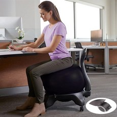 CMYUN롤러가 있는 요가볼 의자 밸런스 볼 가정 및 사무실용 인체공학 시트 운동 안정성 편안한 에어 펌프 베이스 등받이 포함 컬러 블랙, Black, Black, 1개