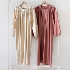 다잇템 여성 U넥 임부 봄철 잔주름 라글란 롱드레스