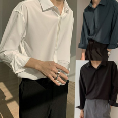 남성 오버핏 셔츠 루즈핏 드레스 베이직 남성 긴 팔 셔츠 데일리
