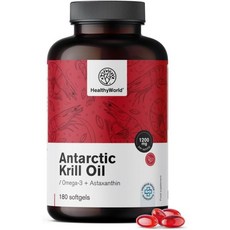 HealthyWorld® 크릴 오일 1200mg - 180 소프트 캡슐 - 오메가-3 + 아스타잔틴 - 글루텐 락토오스 및 인공 향료 무첨가 - 3개월분 - 심혈관 기능 지, 1개