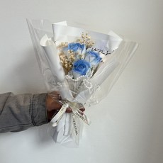 送禮首選 超好看 母親節情人節禮物七夕送女友成品花束永生滿天星仿真玫瑰閨蜜生日, 1個, 三朵碎冰藍 沒有包裝 單花