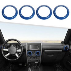 지멘 호환 지프 랭글러 JK 및 언리미티드 2007-2010 4개 세트 센터 콘솔 대시 에어컨 출구 커버 AC 통풍구 링 인테리어 트림 액세서리 블루 USA, Blue