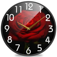 Naanle 축구장 축구공 원형 벽시계 30.5cm(12인치) 무소음 배터리 작동 쿼츠 아날로그 조용한 책상 시계 가정 사무실 학교용, 레드 로즈