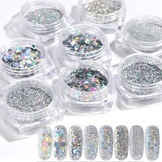 CHENLONB 네일 파츠 라메 파우더 데코 파츠 네일 라메 용기 포함 DIY 헤어 장식 얼굴 바디 크리스마스 새해 파티 실버 반짝반짝 빛나는