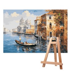 Living Duo DIY簡單名畫油畫繪製組 中型 40*50+中型畫架, A-102巴黎春日風景