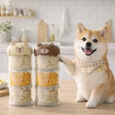 펄빈 깔끔분리 휴대용 강아지 사료 간식 소분통 3단, 2개, 450ml, 아이보리 + 브라운