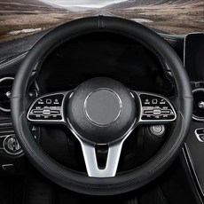 볼보 자동차 스티어링 휠 커버 나파 가죽 미끄럼 방지 핸들 커버 Volv-o 내부 액세서리용으로 설계 (화이트 볼보용), 블랙