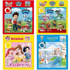 滑動拚圖 塑料拼闆 卡通移動滑塊 16格 兒童益智玩具 移動華容道 汪汪隊, 旺旺隊飛天+地面+冰雪+白雪公主, 1個