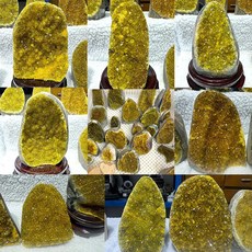 烏拉圭紫水晶黃水晶原石擺件 晶簇礦石 居家風水裝飾 能量淨化 附贈底座, 【正品保眞】黄水晶%+财富芝石,天然形態-【隨-機】約400-500剋