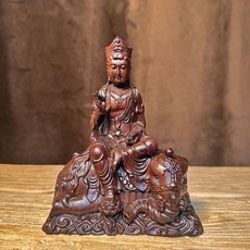 黑檀木雕 文殊 普賢 菩薩坐像 擺件, 普賢菩薩 高15cm 黑檀整木精雕