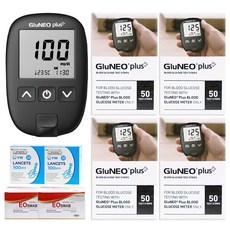 루하컴퍼니 오상헬스케어 글루네오 플러스 혈당측정기 + 시험지 200p + 채혈침 210p + 알콜솜 200p, 1세트