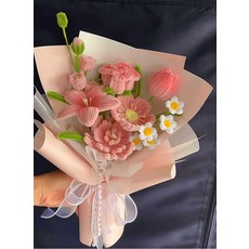 모루 꽃다발 기념일 선물용 공방 재료 공예, 핑크 히비스커스 포피 꽃다발 완제품, 1개