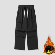 加絨加厚寬鬆休閒褲男 潮流百搭闊腿褲拖地, 4XL 建議體重（92.5-100 公斤）, 黑色