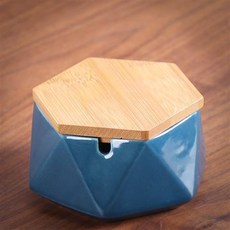 【熱銷Top1-限時下殺】造型煙灰缸 北歐陶瓷煙灰缸 輕奢金色創意個性時尚防風菸灰缸 客廳家用辦公室潮流帶蓋煙缸 菸灰缸, 藍六邊形(帶蓋)-菸灰缸, 1個