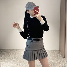 투솜 여성골프니트 라인버튼 라운드 골프니트 봄 여름 가을 여자골프웨어 니트 신축성