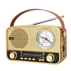 EVCHE 復古藍牙音箱 時鐘功能 FM AM收音機 EC-2410BT, 土豪金(紅木紋)一般款(無太陽能充電), 土豪金(紅木紋)