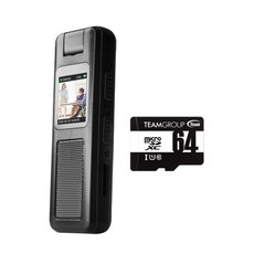 迷你螢幕隨身錄影筆，輕巧便攜，內建螢幕可即時回放，支援高容量記憶卡, 黑色, 主品加購64G記憶卡