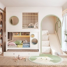 可定製全實木上下床雙層床男孩上下鋪高低子母床樹屋秘密基地, 高箱床+梯櫃+滑梯,1500mm*1900mm, 1個