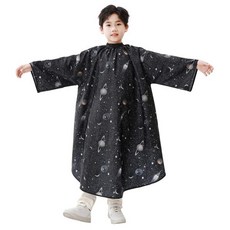 퍼헤어 키즈 헤어 커팅 케이프 위드 슬리브 키즈 바버 케이프 헤어컷 보이 앤 걸스 프로페셔널 살롱 또는 홈 헤어컷 케이프-블랙 스페이스 프린팅, 퍼헤어 키즈 헤어 커팅 케이프 위드 슬리브, 바버 헤어